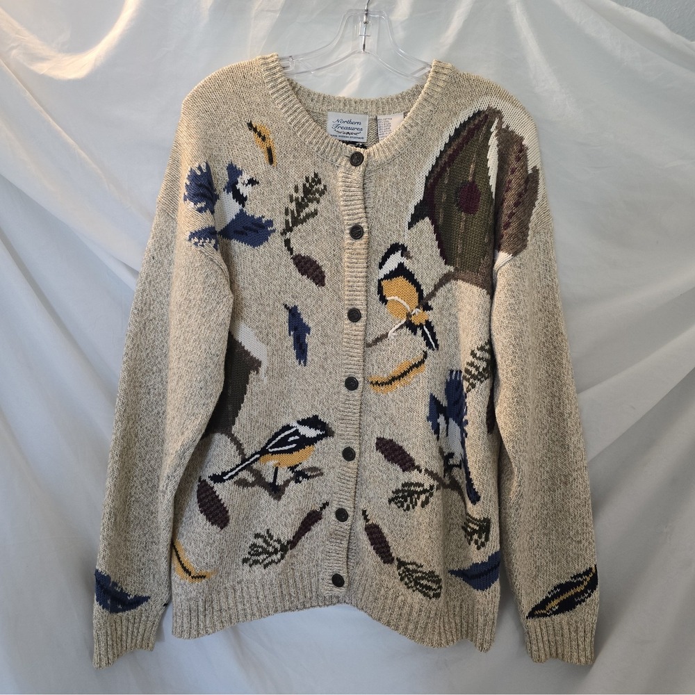 Vtg 90s Northern Treasures Winter Bird House Knit Cardigan Sweater Sz M - Picture 7 of 14